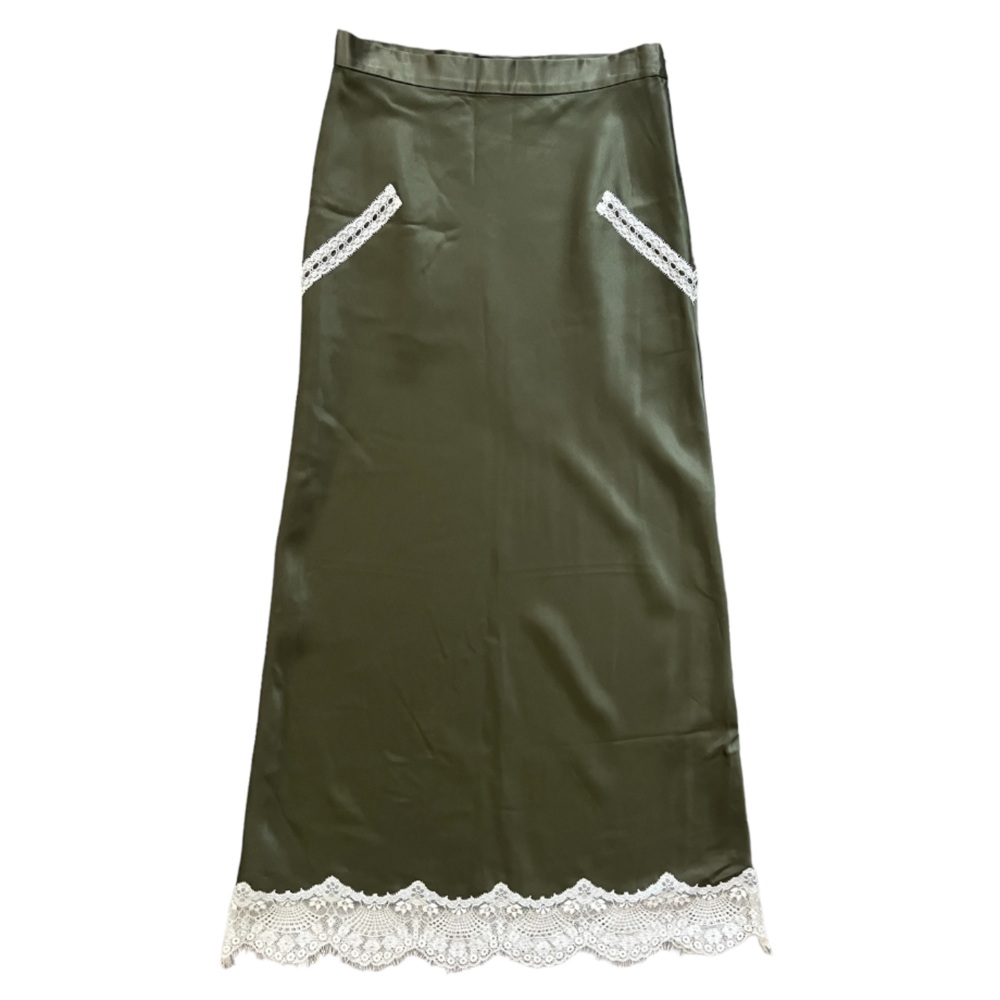 G.v.g.v. Green Satin lace trim midi Skirt coquette spring Y2K whimsigoth